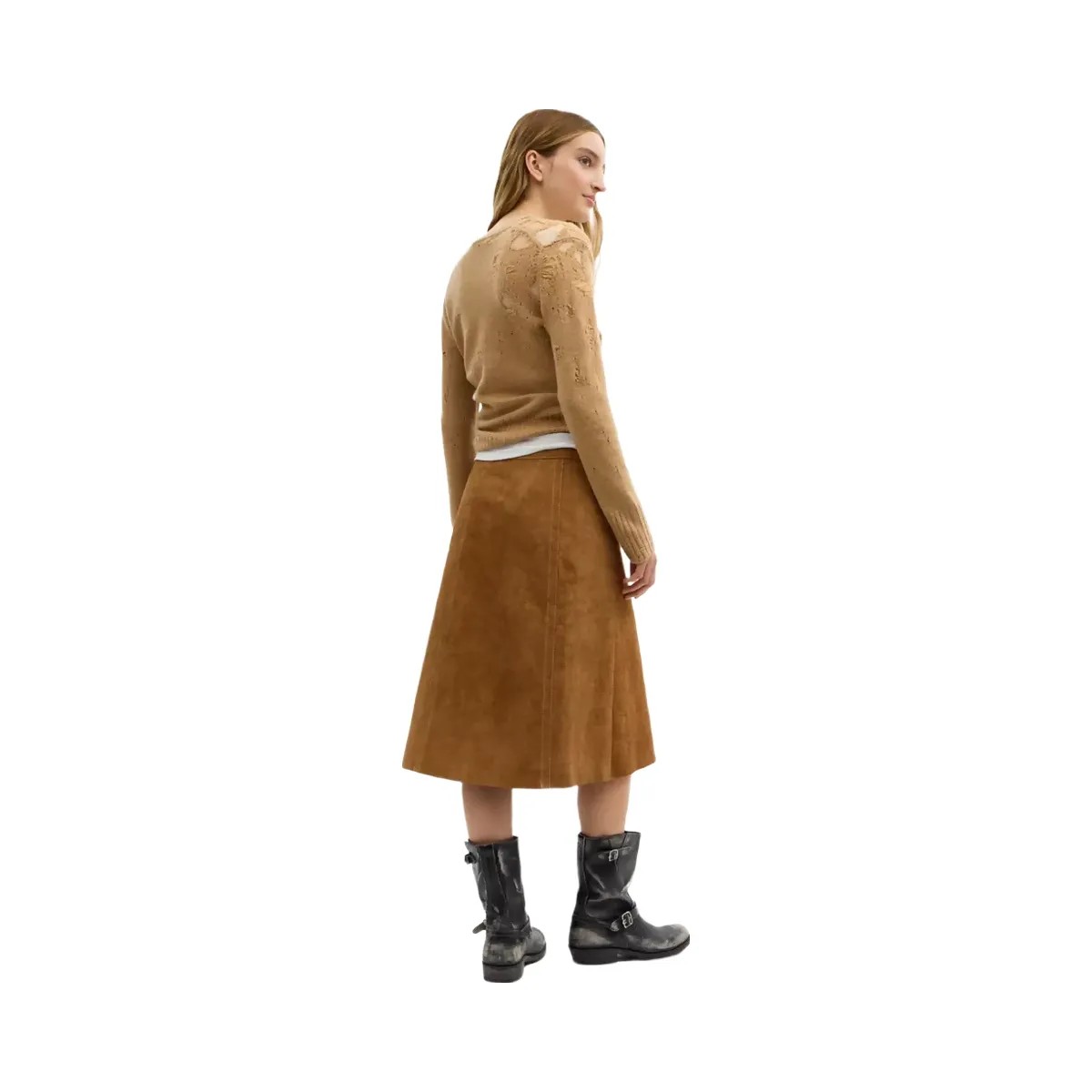 Coach Heritage Suede Midi Skirt in Brown - HypeFly India View 3