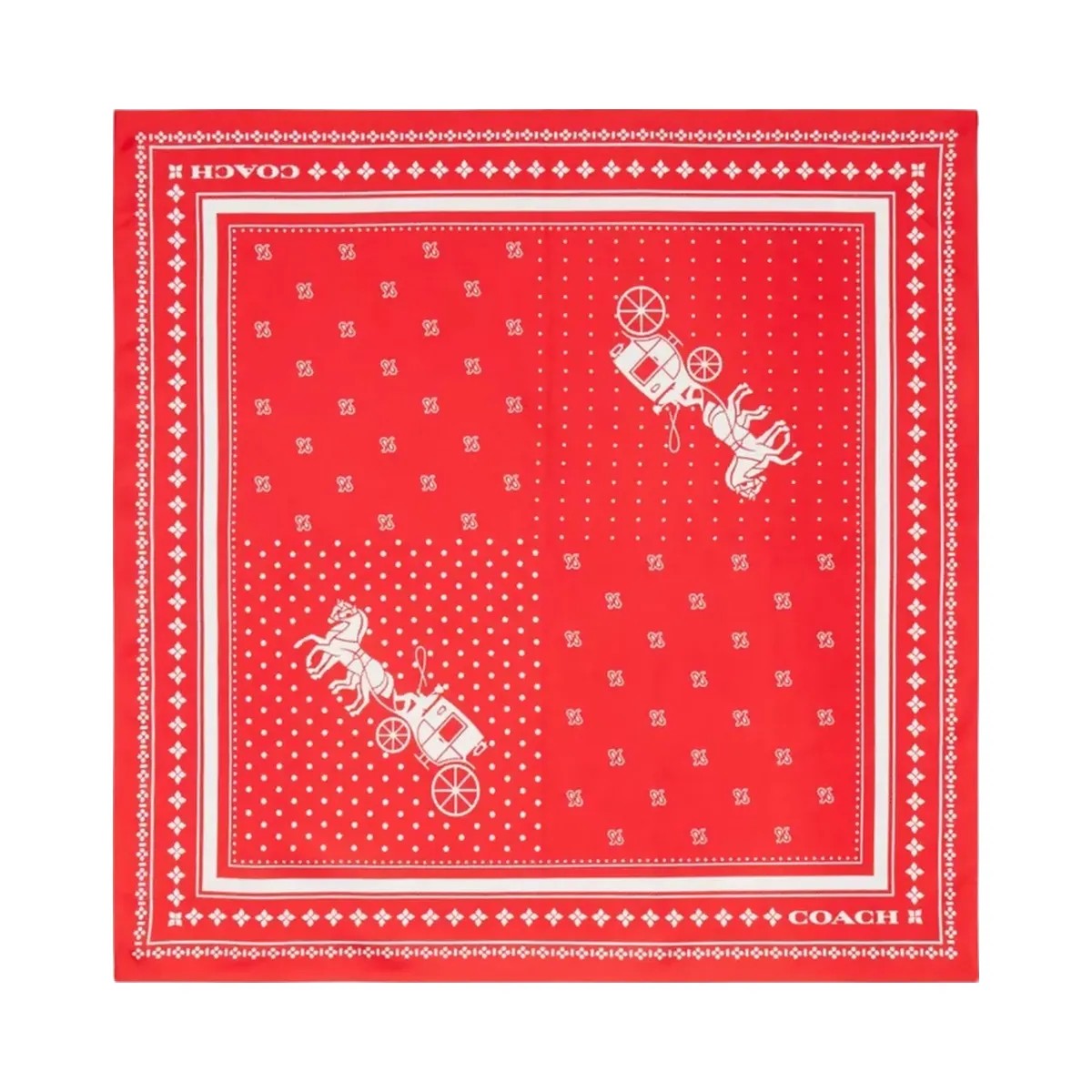 Coach Horse And Carriage Dot Print Silk Bandana in Flame Scarlet - HypeFly India View 1