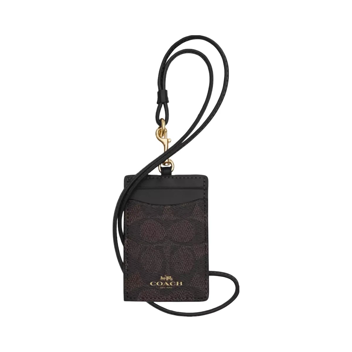 Coach Id Lanyard In Signaure Canvas in Gold Walnut Black - HypeFly India View 1