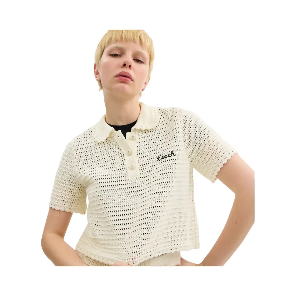 Coach Knit Cropped Polo Cream - HypeFly India View 4