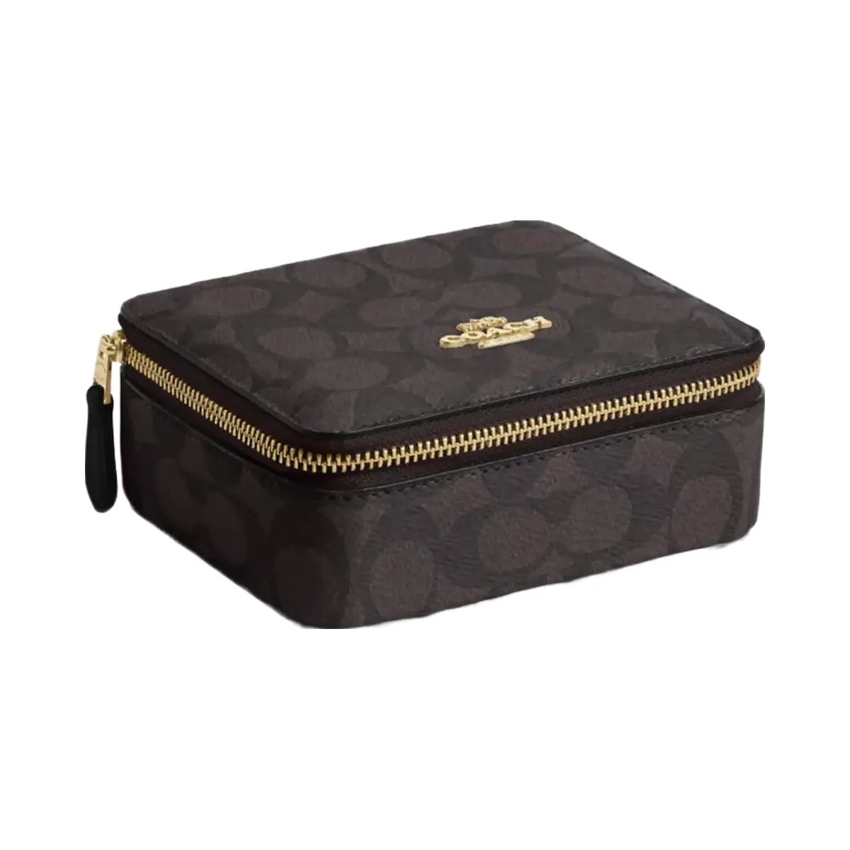 Coach Large Jewelry Box In Signature Canvas in Gold Walnut Black - HypeFly India View 1