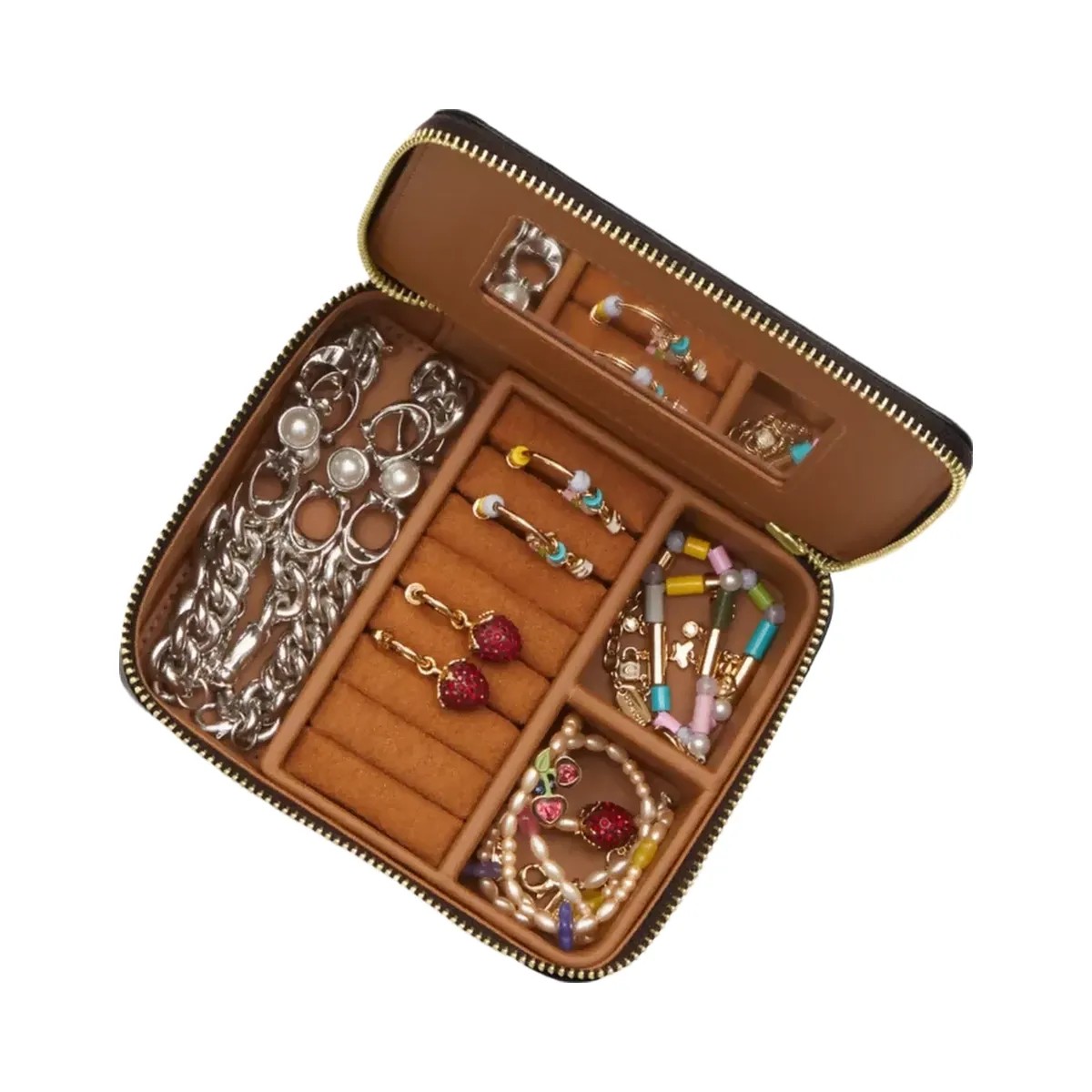 Coach Large Jewelry Box In Signature Canvas in Gold Walnut Black - HypeFly India View 2