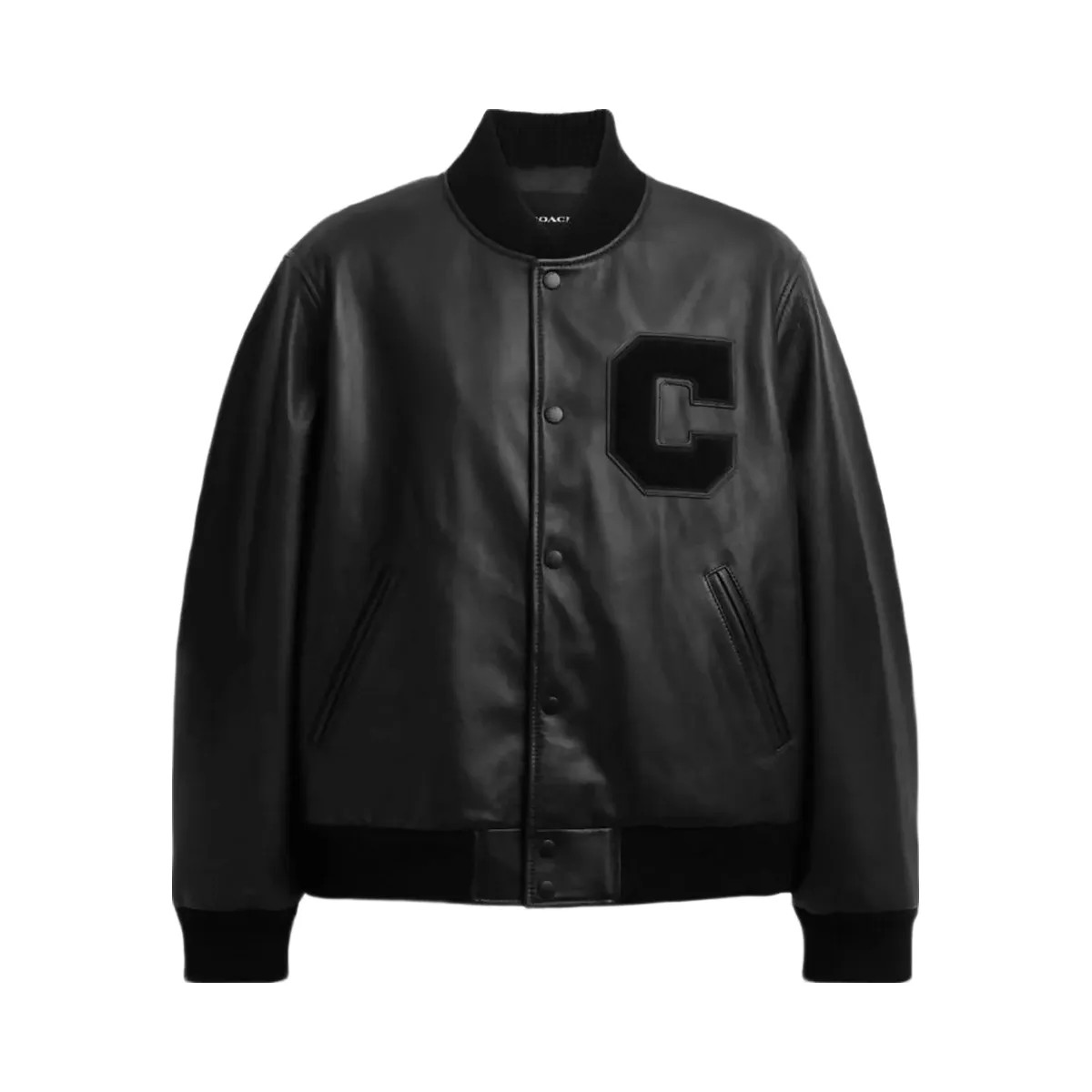 Coach Leather Varsity Jacket Black Black - HypeFly India View 1