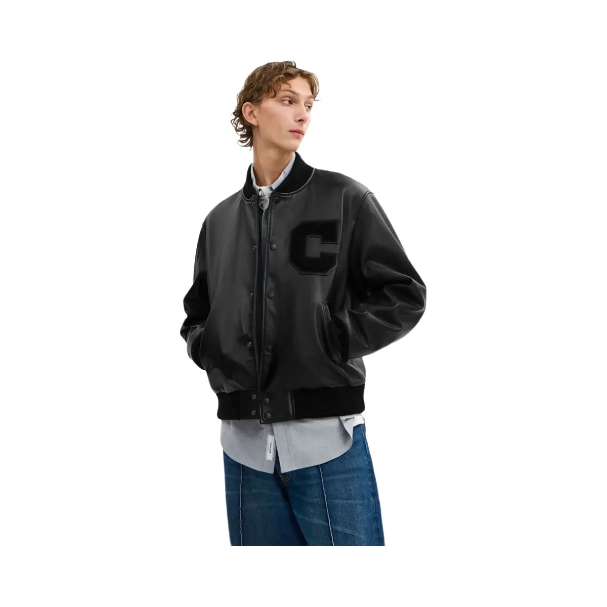Coach Leather Varsity Jacket Black Black - HypeFly India View 2