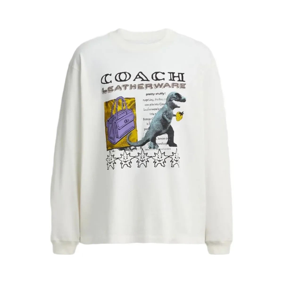 Coach Leatherware Collage Relaxed Long Sleeve T Shirt In Organic Cotton White - HypeFly India View 1