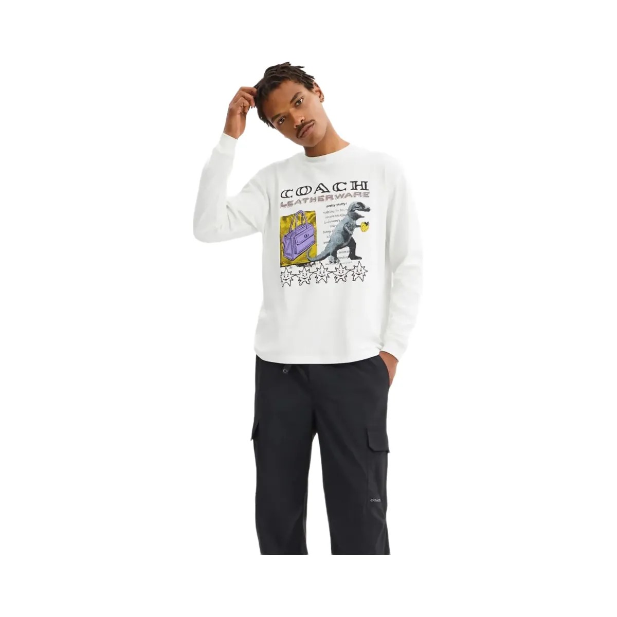Coach Leatherware Collage Relaxed Long Sleeve T Shirt In Organic Cotton White - HypeFly India View 2