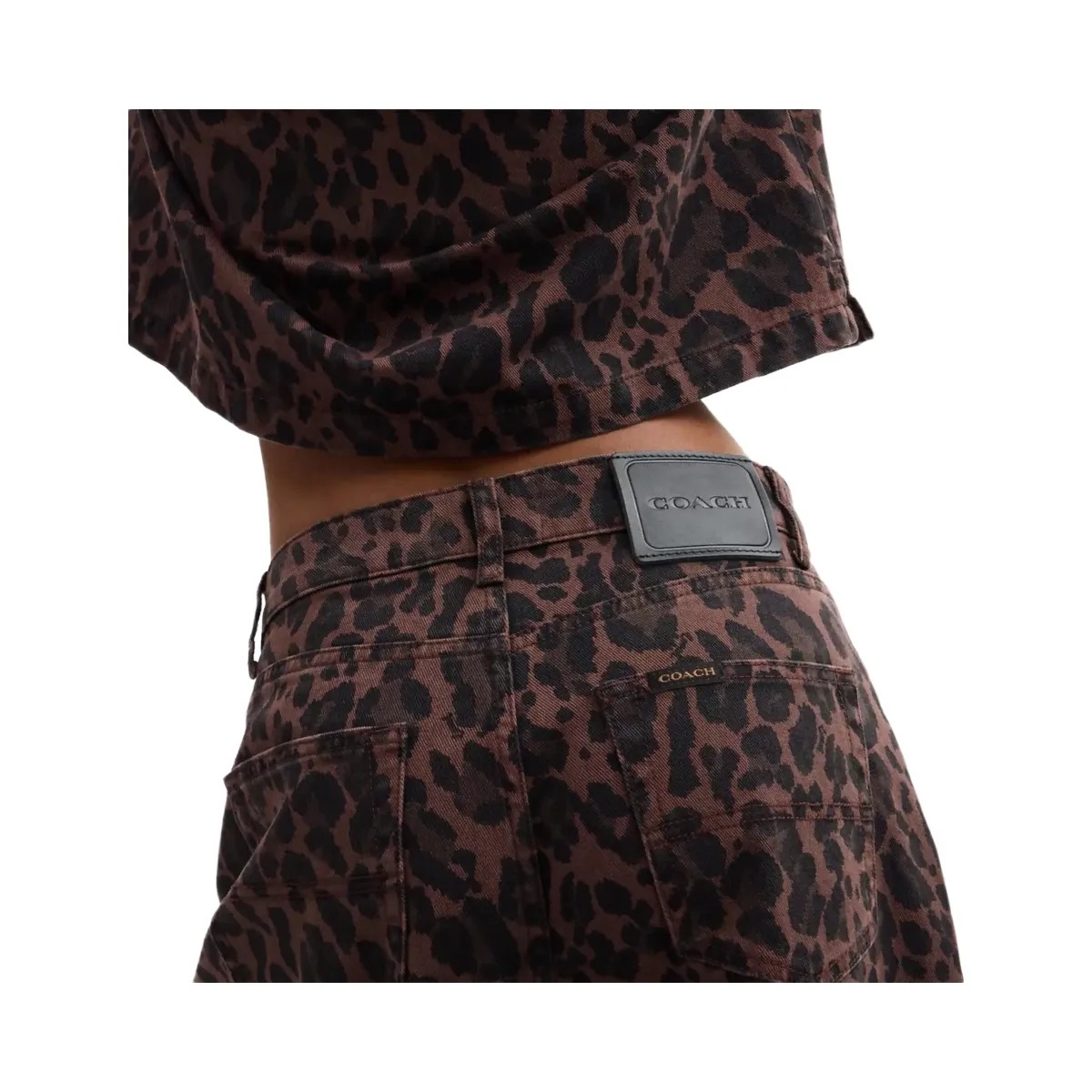 Coach Leopard Print Barrel Jeans In Organic Cotton in Dark Leopard - HypeFly India View 4