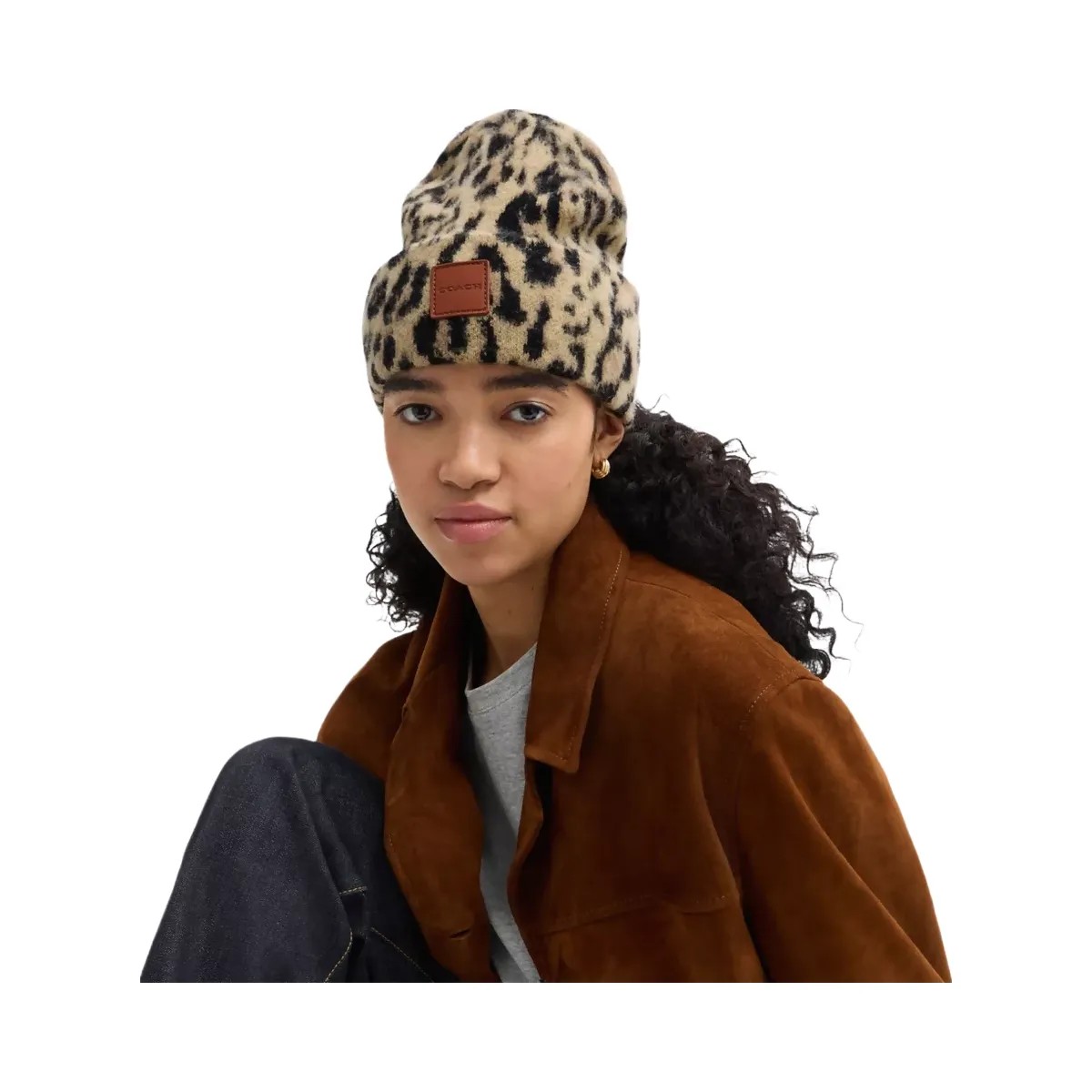 Coach Leopard Print Beanie in Tan - HypeFly India View 2
