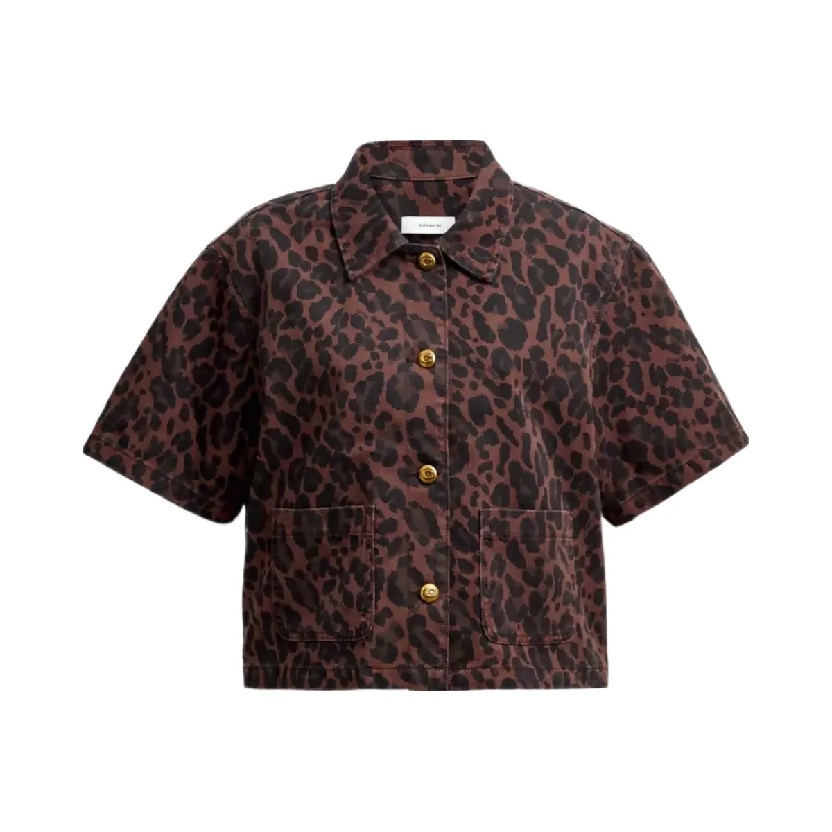 Coach Leopard Print Denim Short Sleeve Top in Dark Leopard - HypeFly India View 1
