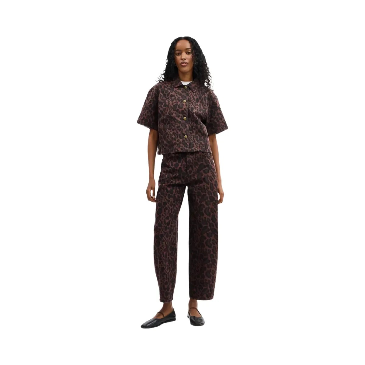 Coach Leopard Print Denim Short Sleeve Top in Dark Leopard - HypeFly India View 2