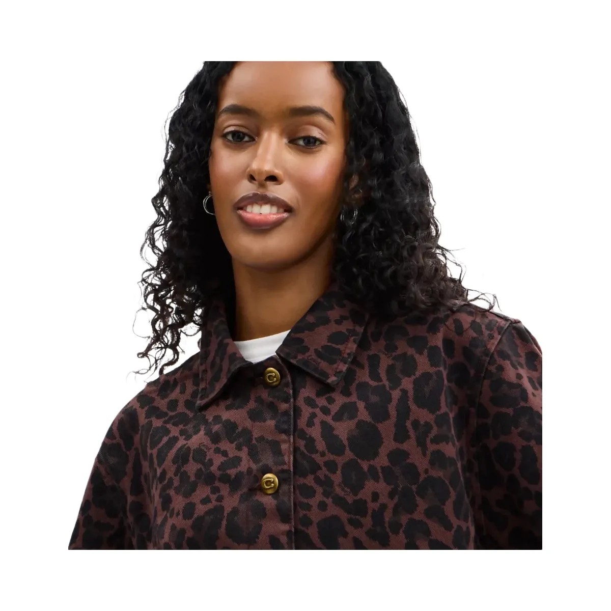 Coach Leopard Print Denim Short Sleeve Top in Dark Leopard - HypeFly India View 4
