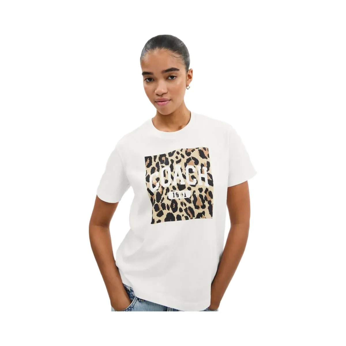 Coach Leopard Signature Square Classic T Shirt In Organic Cotton White - HypeFly India View 4