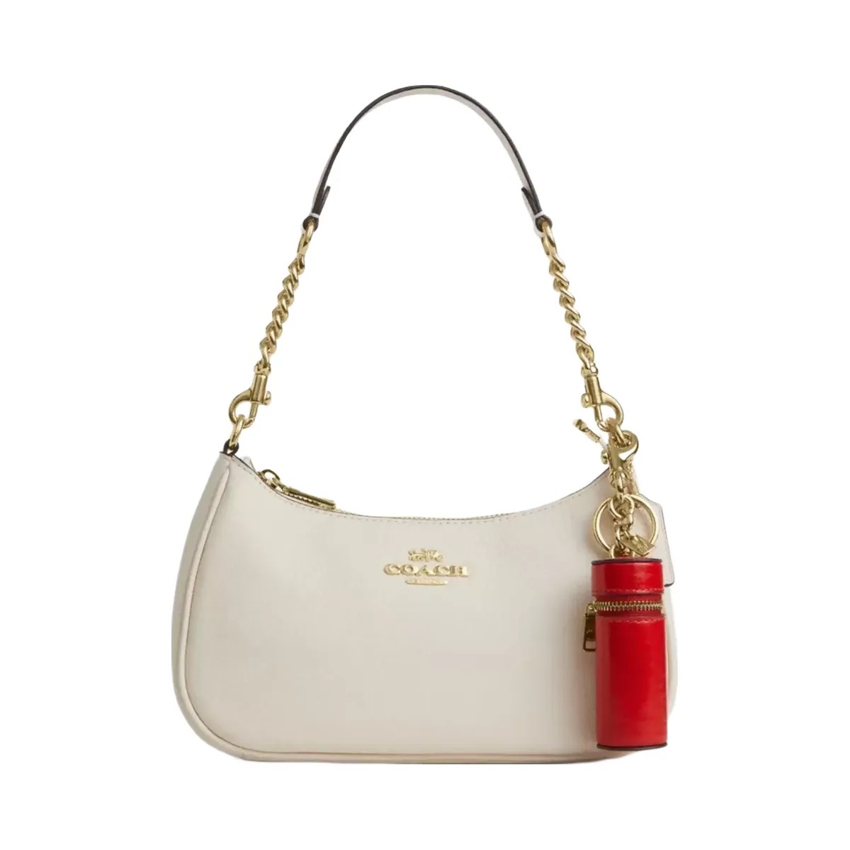 Coach Lipstick Case Bag Charm in Gold Bright Cherry - HypeFly India View 2