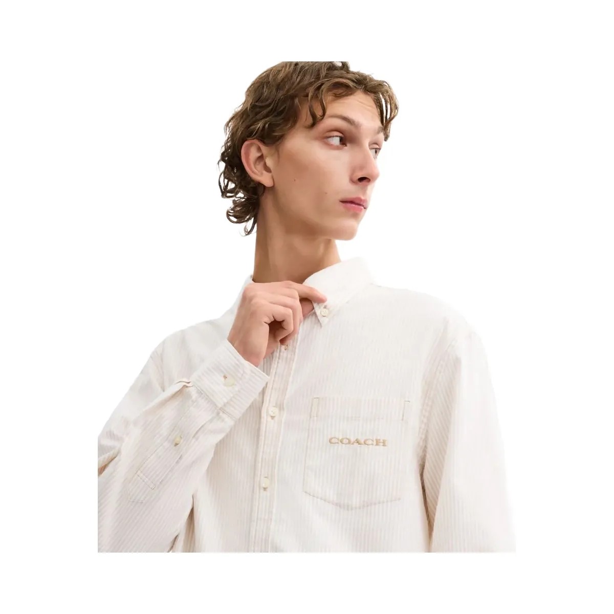 Coach Long Sleeve Button Down Shirt Neutral Stripe - HypeFly India View 4