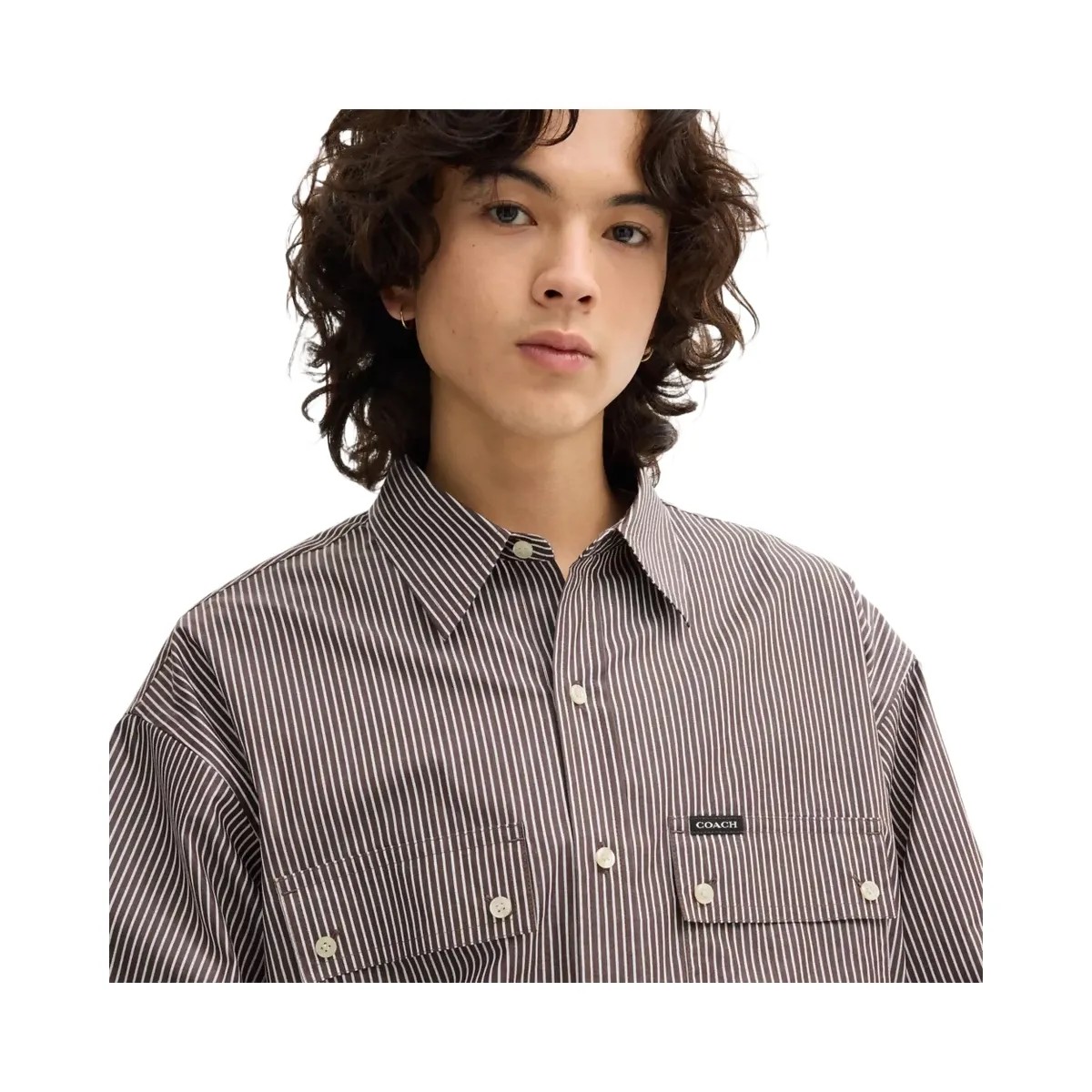 Coach Long Sleeve Button Up Shirt in Brown Stripe - HypeFly India View 4