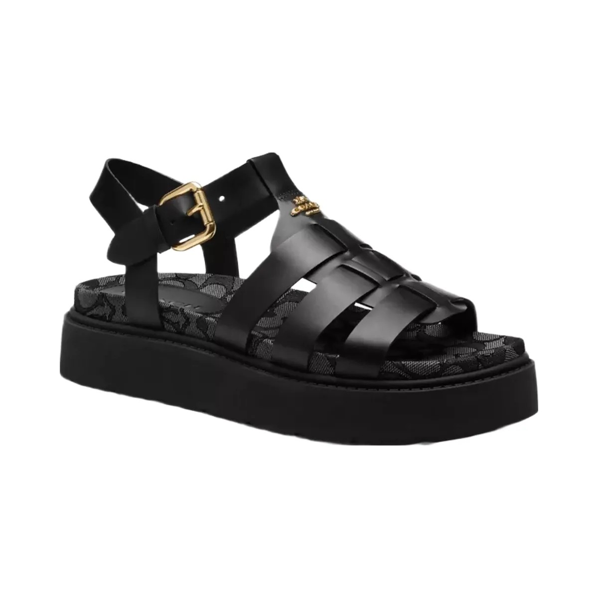 Coach Lucy Lug Sole Sandal In Signature Jacquard in Black Smoke - HypeFly India View 1
