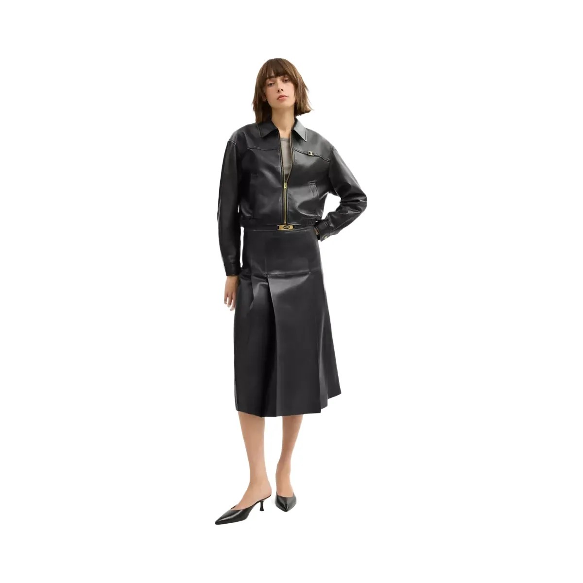 Coach Maxi Leather Pleated Skirt in Black - HypeFly India View 2