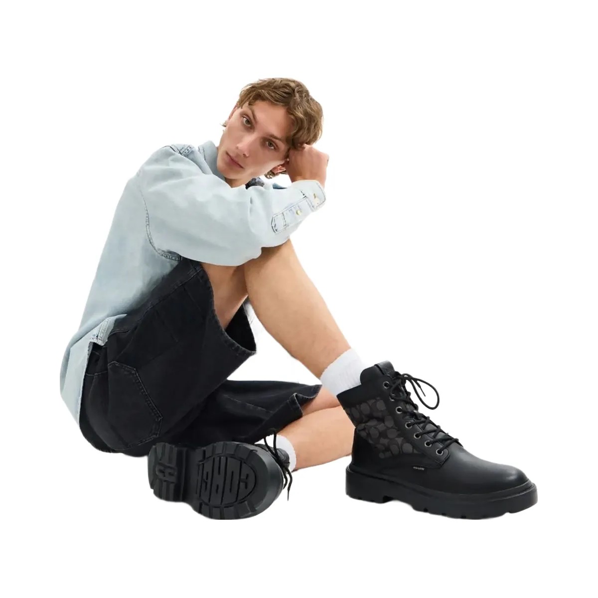 Coach Men's Combat Boot With Signature Jacquard Charcoal - HypeFly India View 4