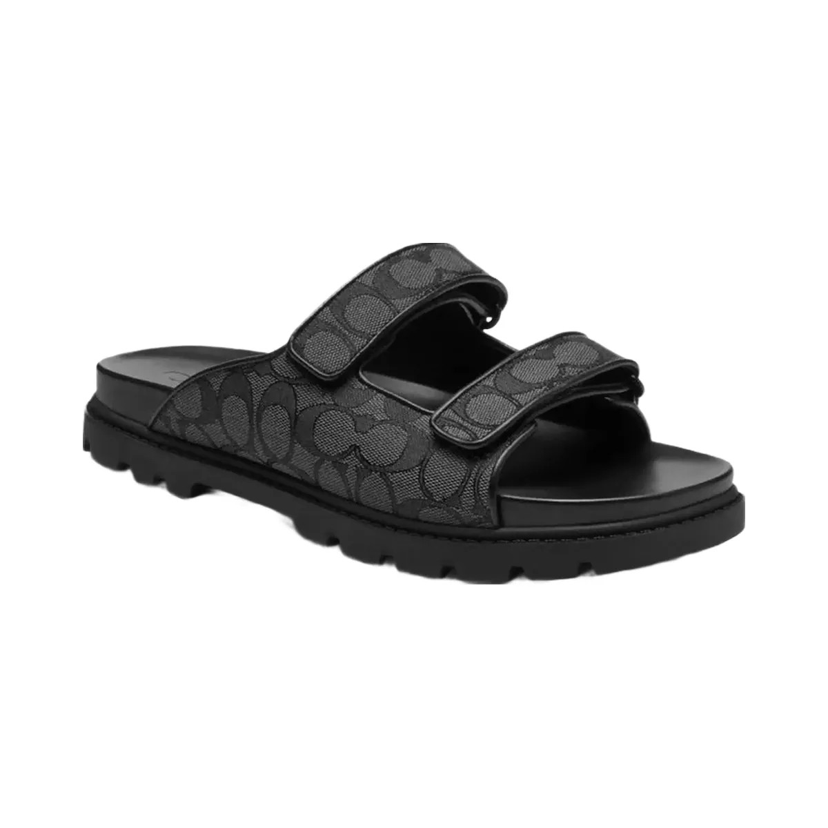 Coach Men's Double Banded Sandal In Signature Jacquard Charcoal Black - HypeFly India View 2