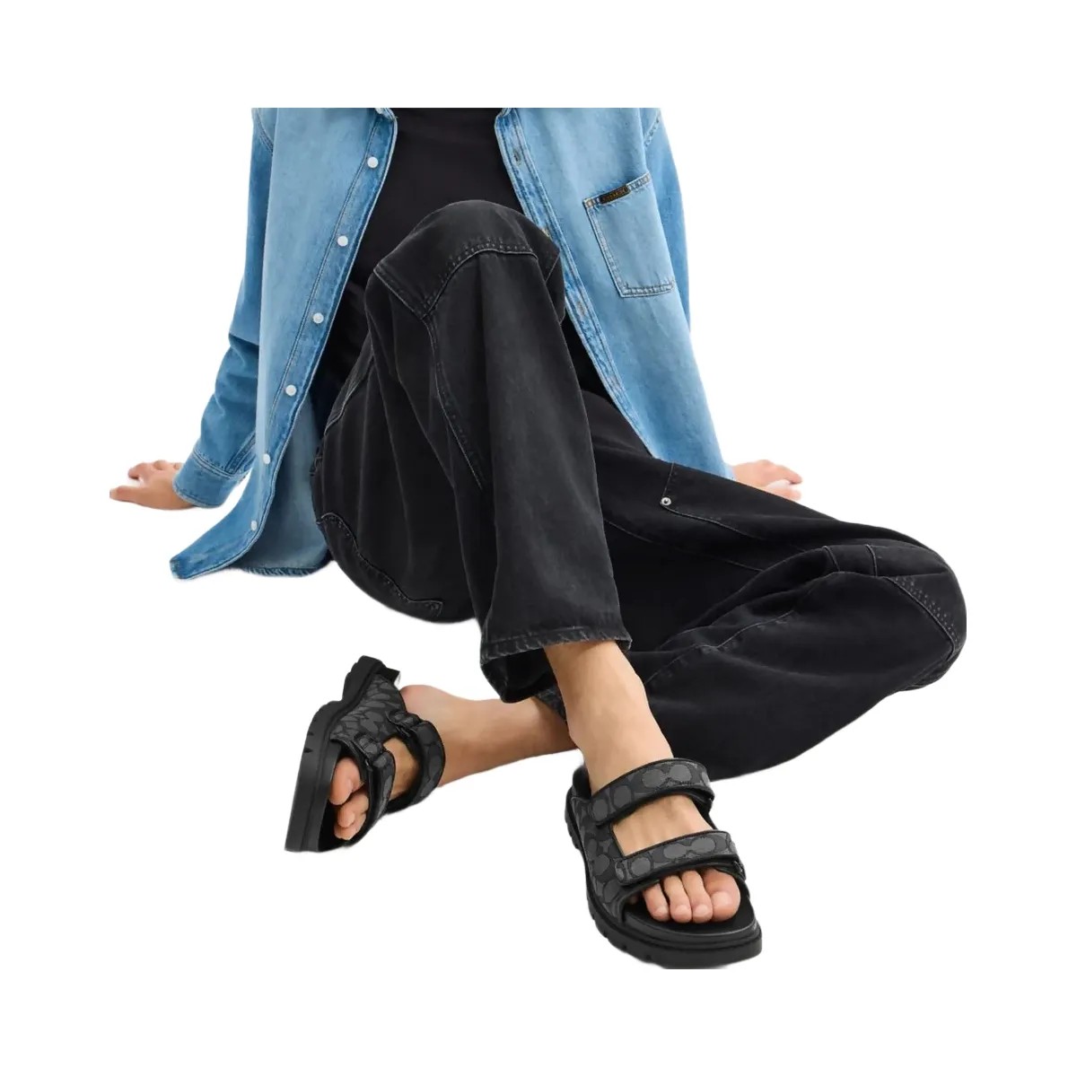 Coach Men's Double Banded Sandal In Signature Jacquard Charcoal Black - HypeFly India View 4