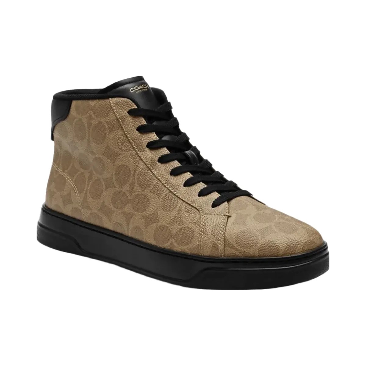 Coach Men's High Line High Top Sneaker In Signature Canvas Khaki Black - HypeFly India View 2