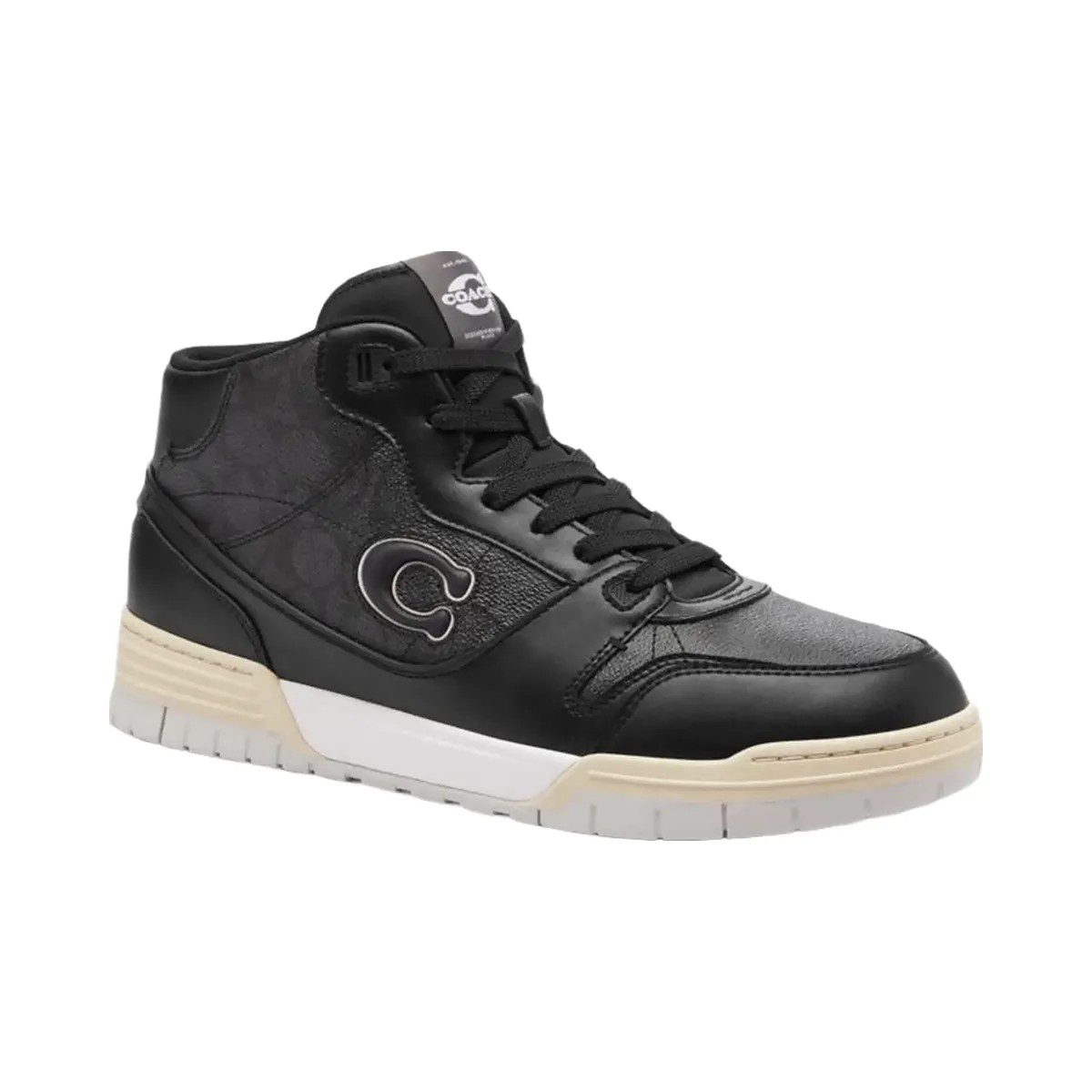 Coach Men's Soho Mid Top Sneaker In Signature Canvas Charcoal Black - HypeFly India View 2