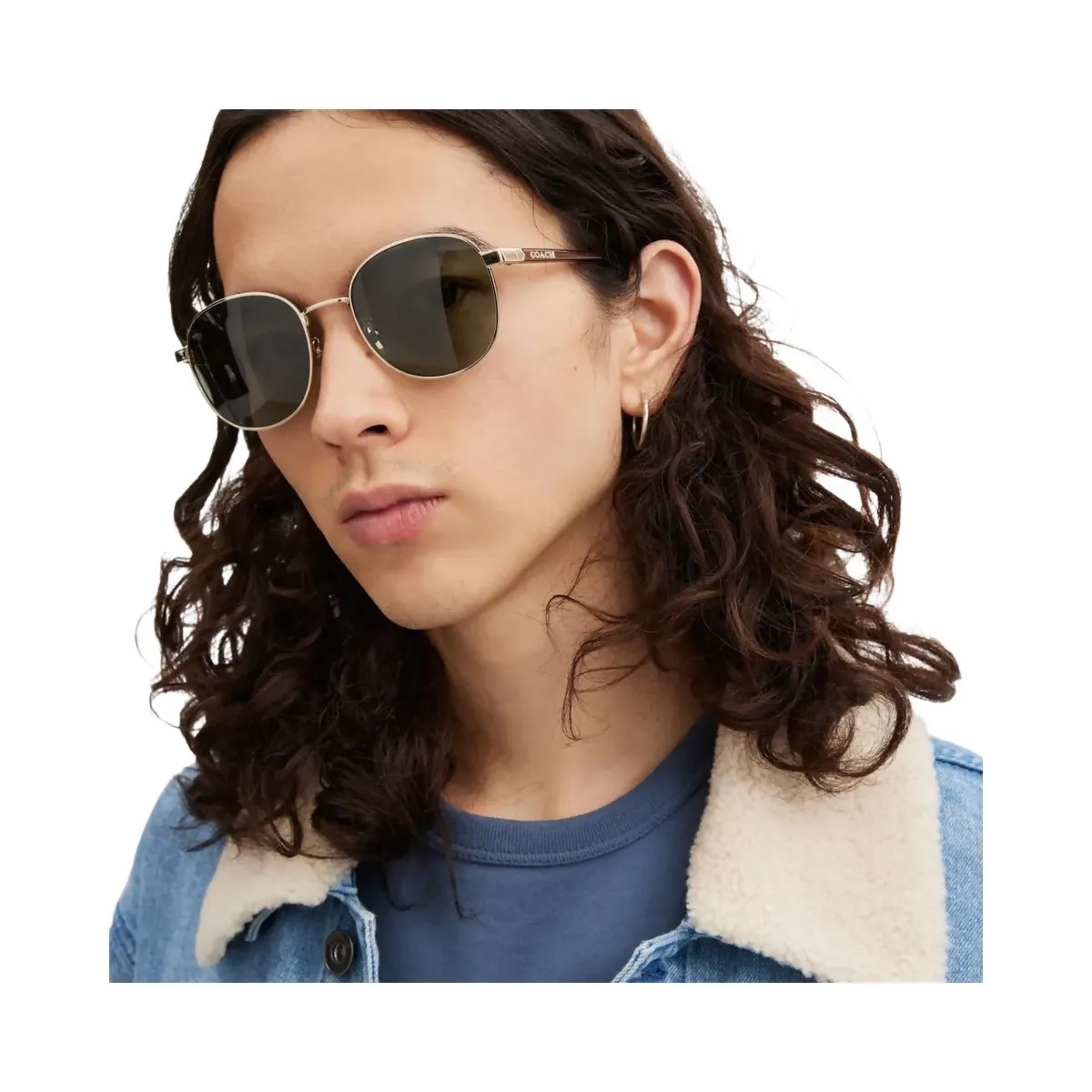 Coach Metal Round Sunglasses in Gold Green - HypeFly India View 2