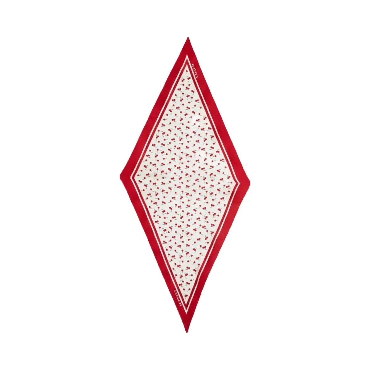 Coach Micro Cherry Print Silk Diamond Scarf in Chalk Red - HypeFly India View 1