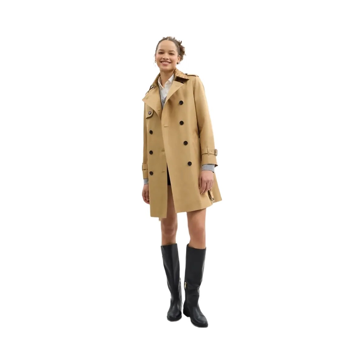 Coach Mid Trench Coat With Signature Collar Khaki - HypeFly India View 2