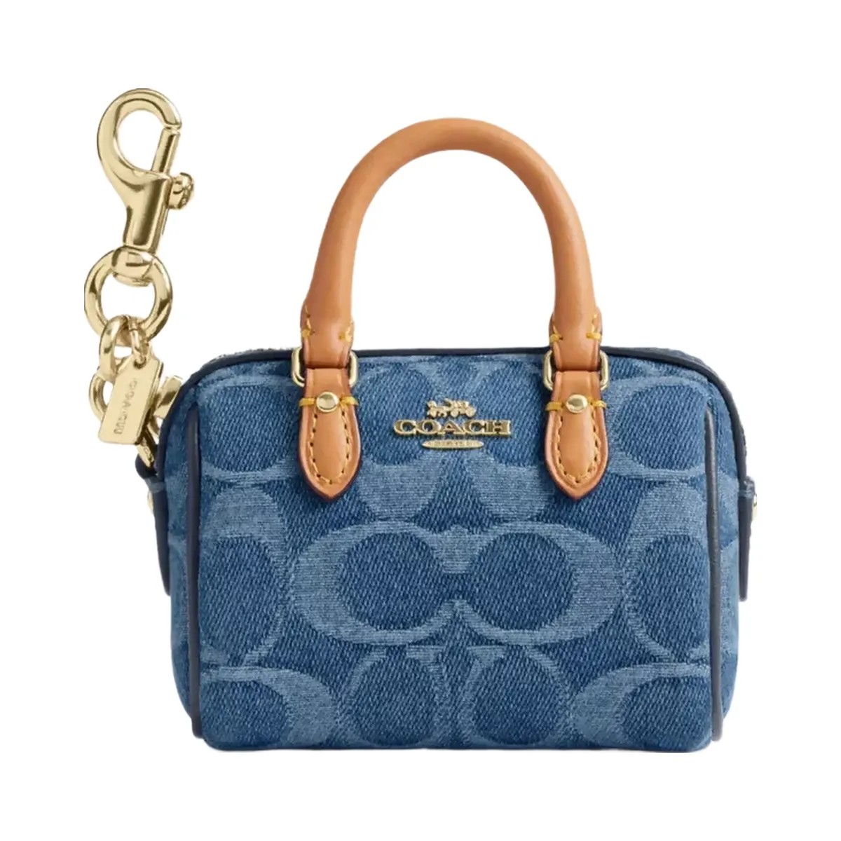 Coach Mini Rowan Bag Charm In Signature Denim in Gold Indigo - HypeFly India View 1
