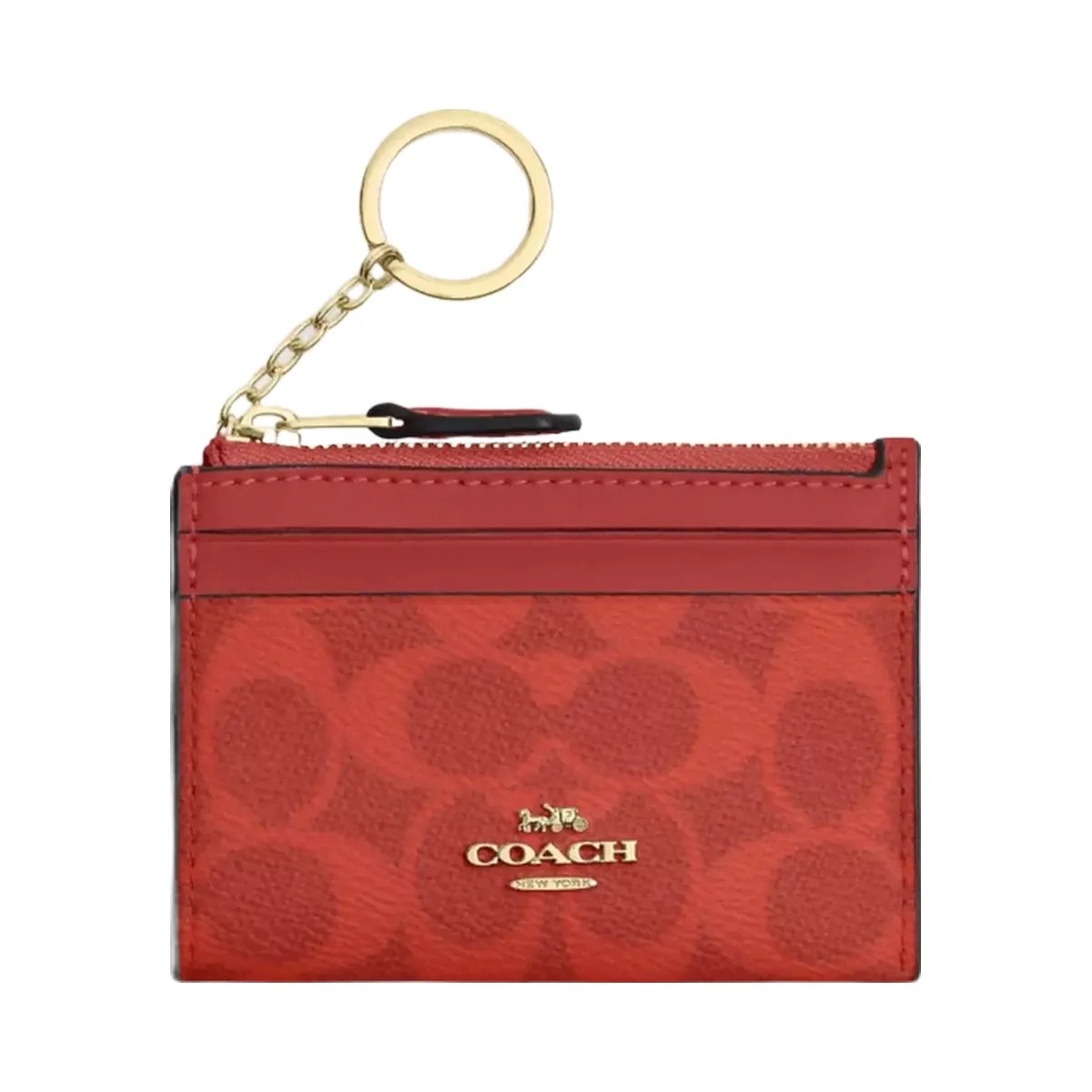 Coach Mini Skinny Id Case In Signature Canvas in Gold Crimson - HypeFly India View 1
