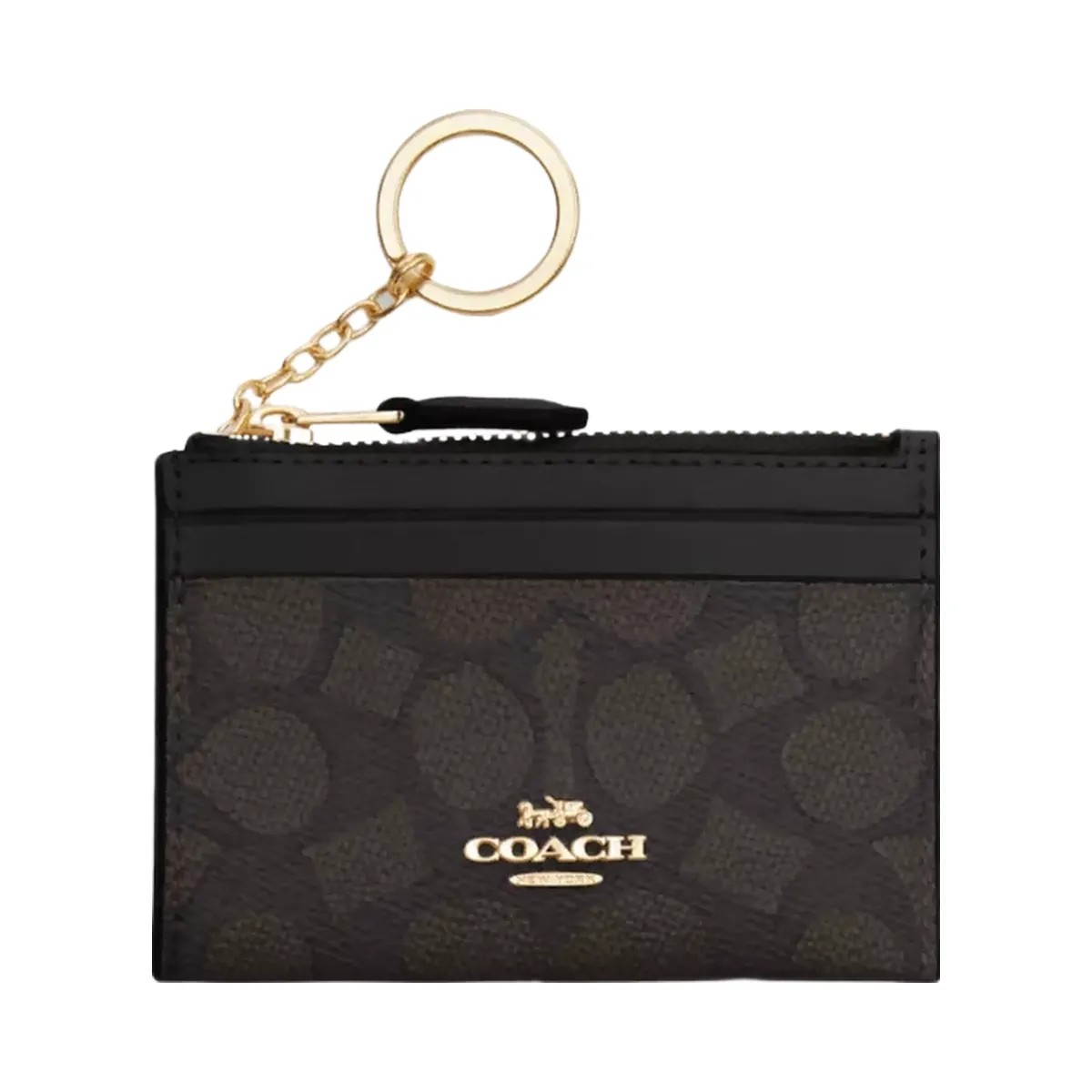 Coach Mini Skinny Id Case In Signature Canvas in Gold Walnut Black - HypeFly India View 1