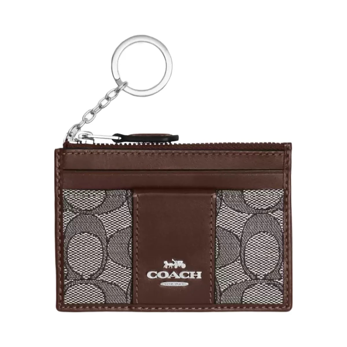 Coach Mini Skinny Id Case In Signature Jacquard in Silver Oak Maple - HypeFly India View 1