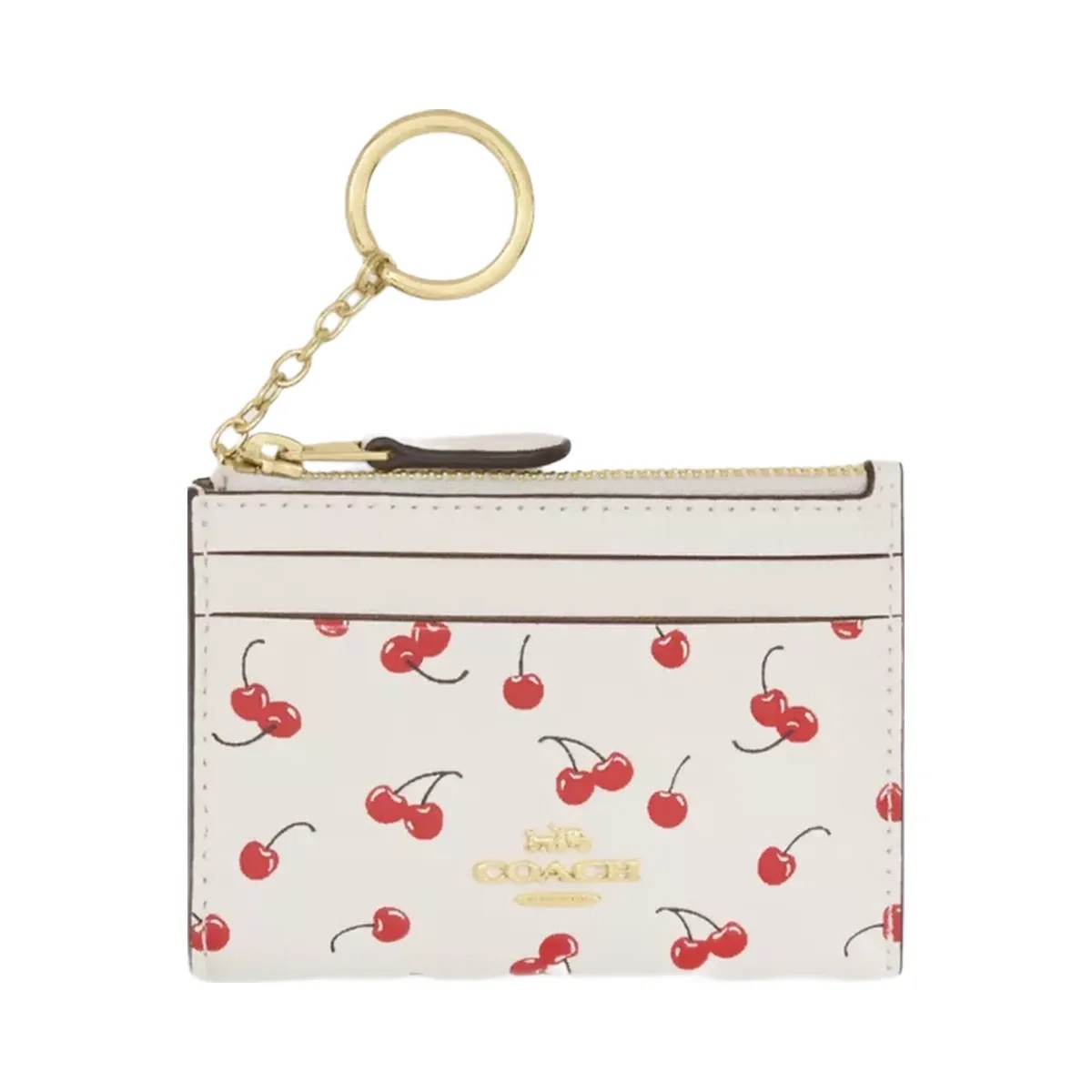 Coach Mini Skinny Id Case With Cherry Print in Gold Chalk Multi - HypeFly India View 1