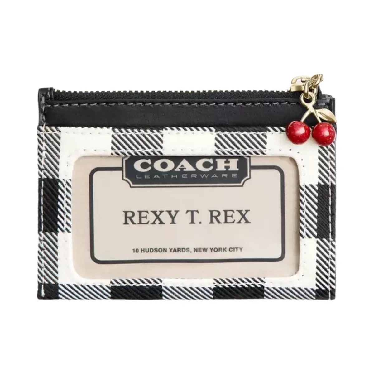 Coach Mini Skinny Id Case With Gingham Print And Charm in Gold Black Multi - HypeFly India View 2