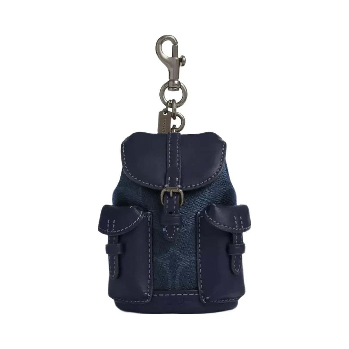Coach Mini Warner Backpack Bag Charm In Signature Canvas in Gunmetal Denim Midnight Navy - HypeFly India View 1