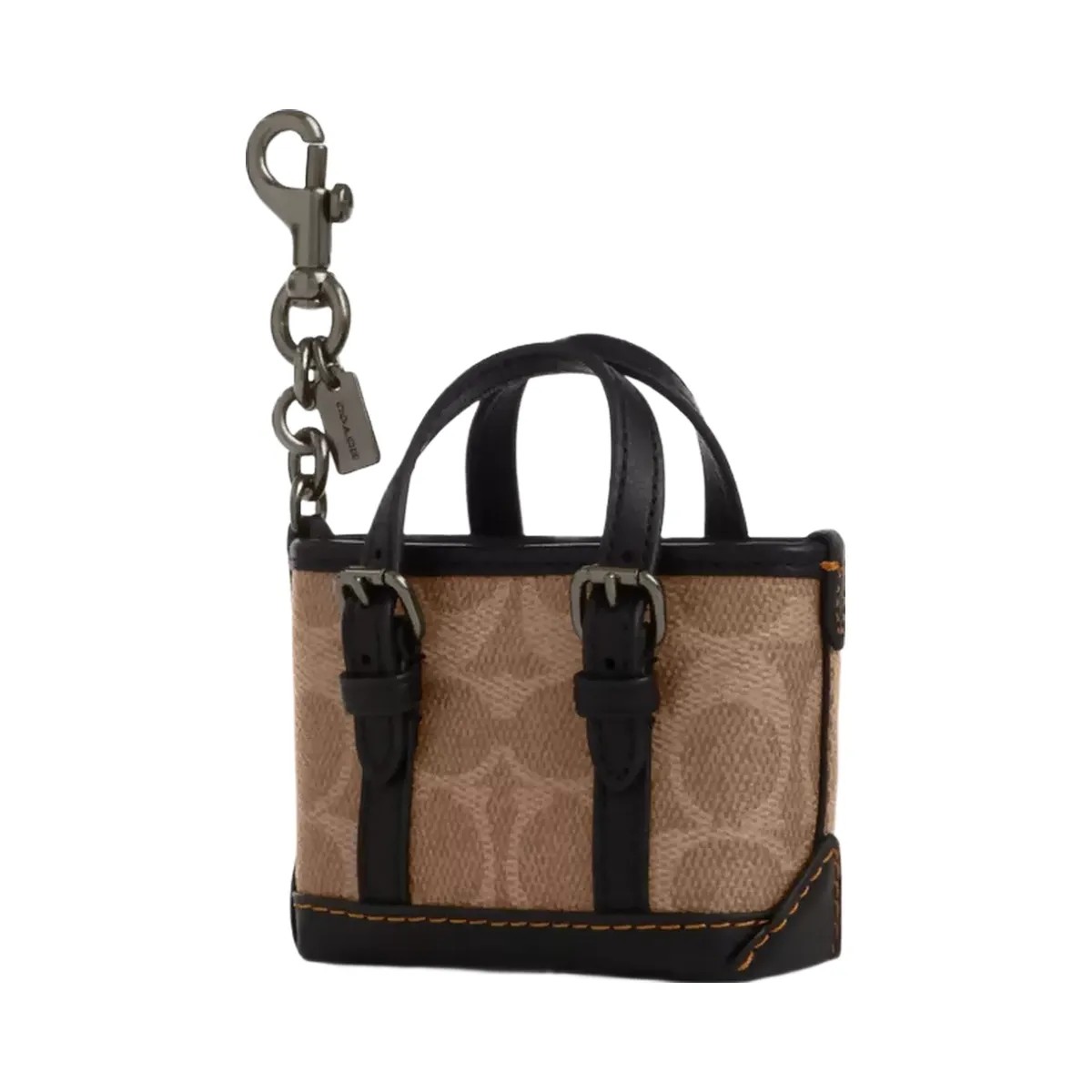 Coach Mini Warner Tote Bag Charm In Signature Canvas in Gunmetal Tan Black - HypeFly India View 1