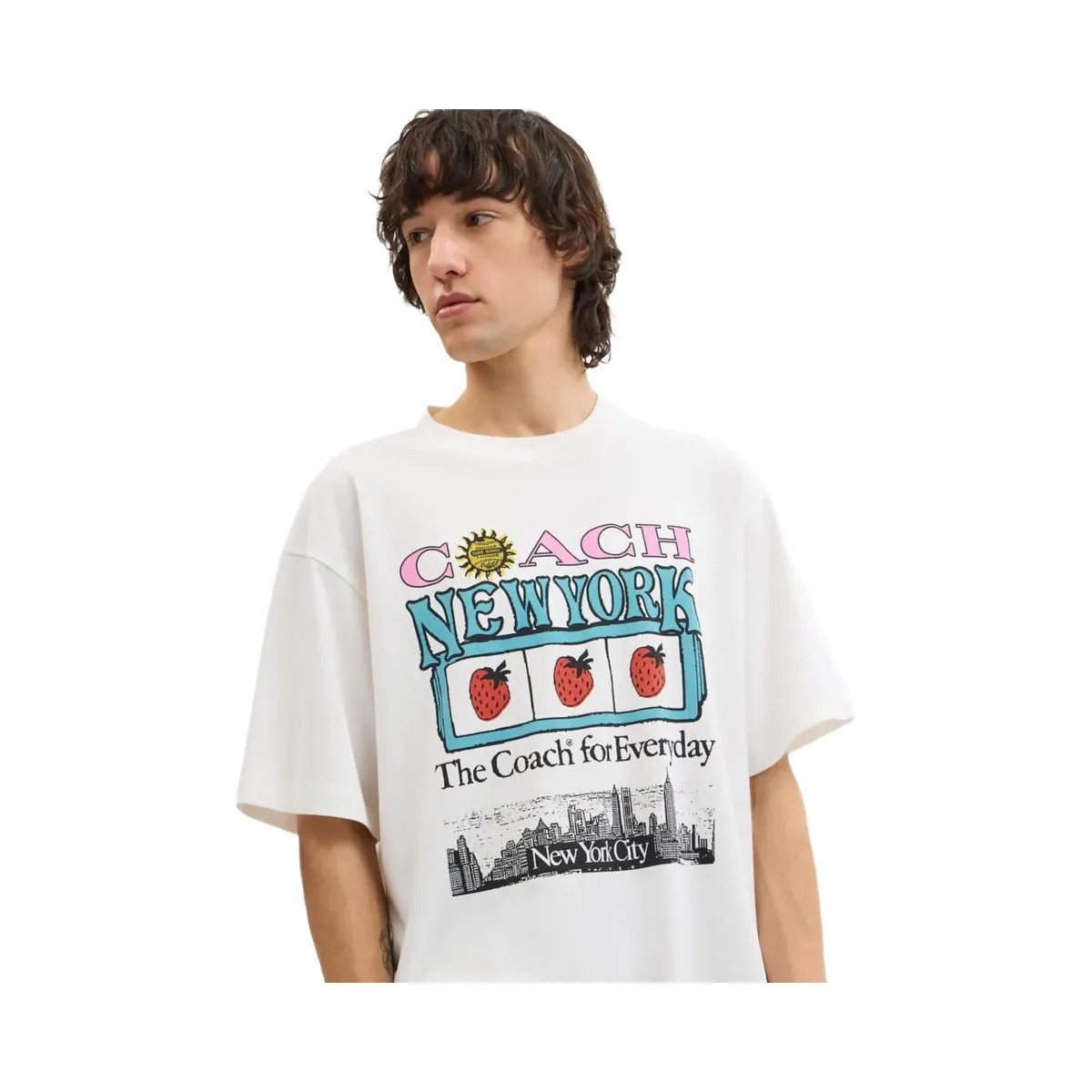 Coach New York Collage Relaxed T Shirt In Organic Cotton White - HypeFly India View 4