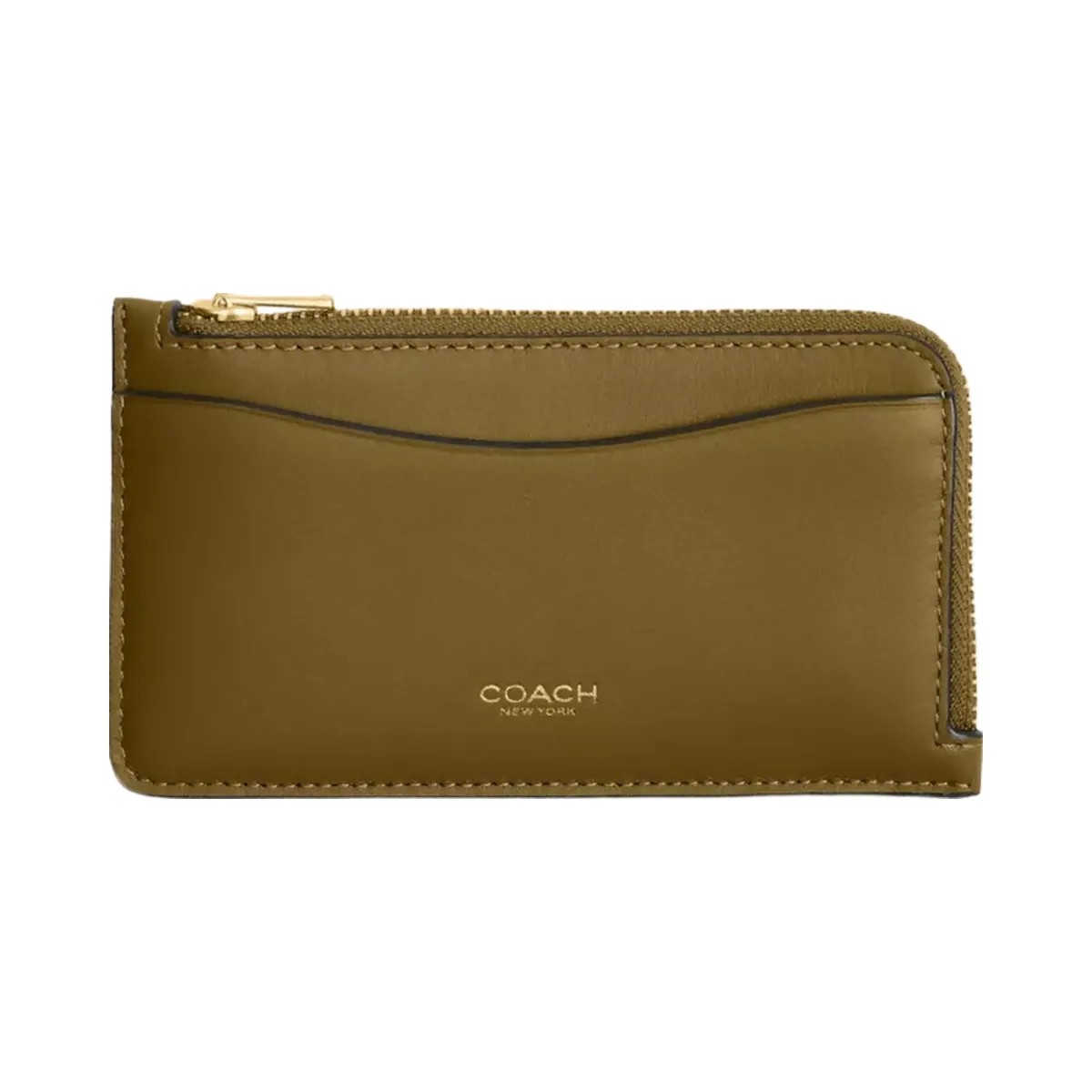 Coach New York Zip Card Case in Brass Muted Olive - HypeFly India View 1