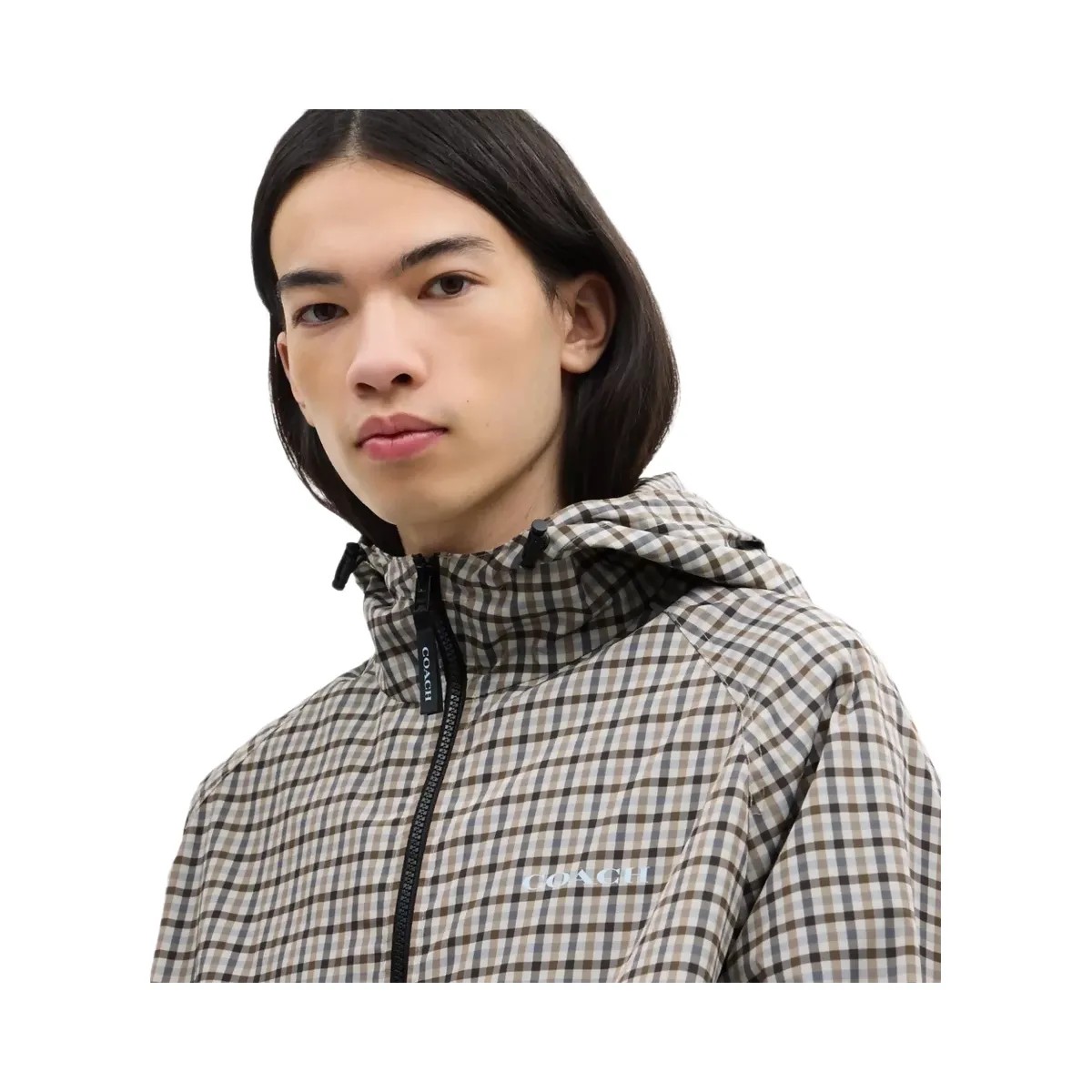 Coach Plaid Windbreaker In Recycled Polyester in Beige - HypeFly India View 4