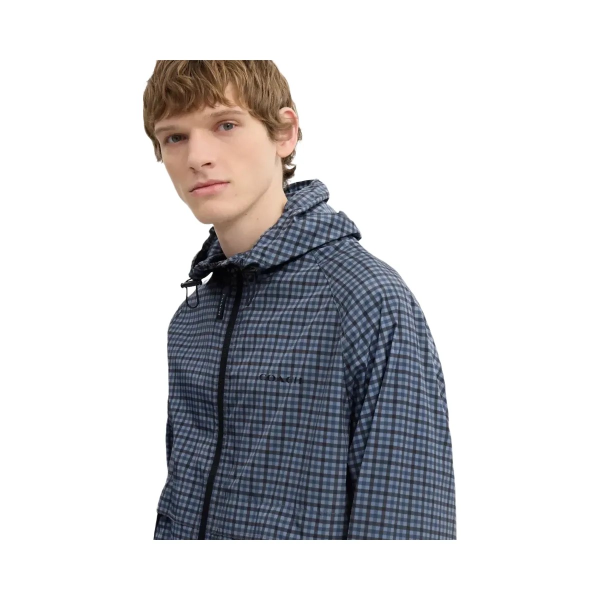 Coach Plaid Windbreaker In Recycled Polyester in Blue - HypeFly India View 4