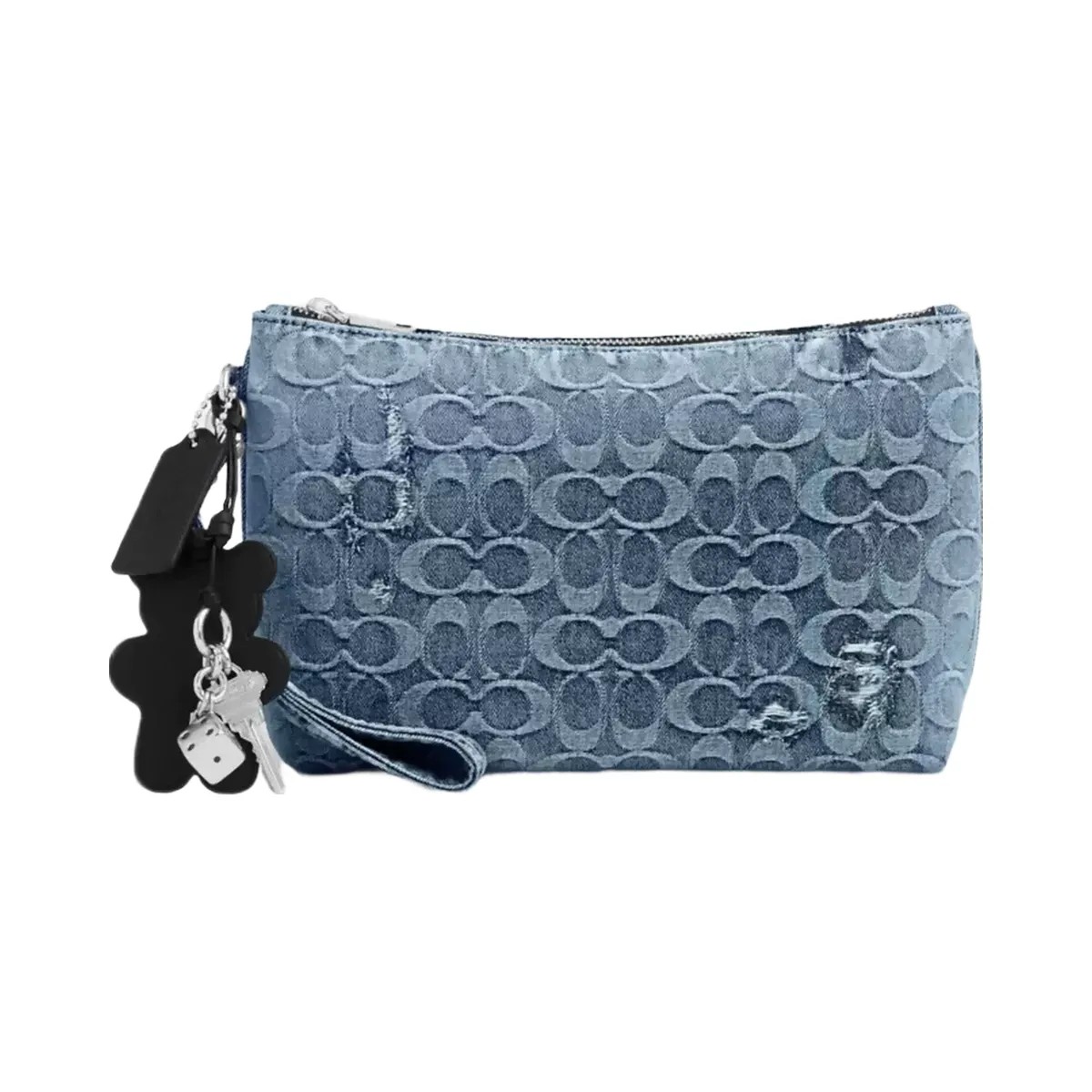 Coach Pouch In Loved Signature Denim With Charms in Silver Light Indigo - HypeFly India View 1
