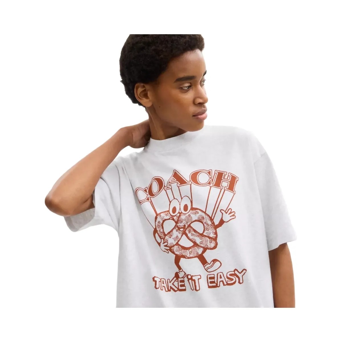 Coach Pretzel Relaxed T-Shirt In Organic Cotton in Heather Grey - HypeFly India View 4