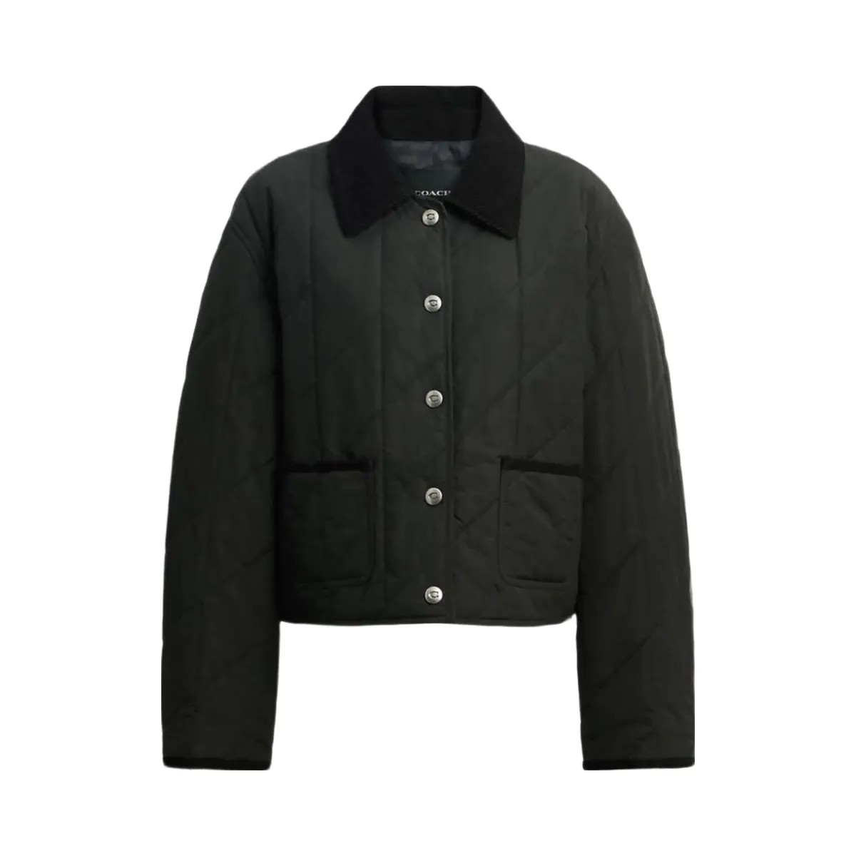 Coach Quilted Jacket With Corduroy Collar Black - HypeFly India View 1