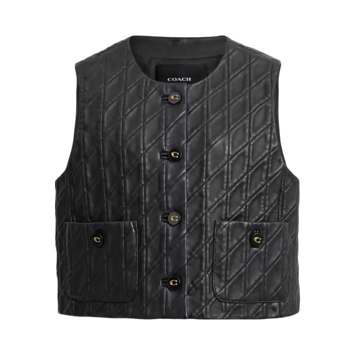 Coach Quilted Leather Vest Black - HypeFly India View 1
