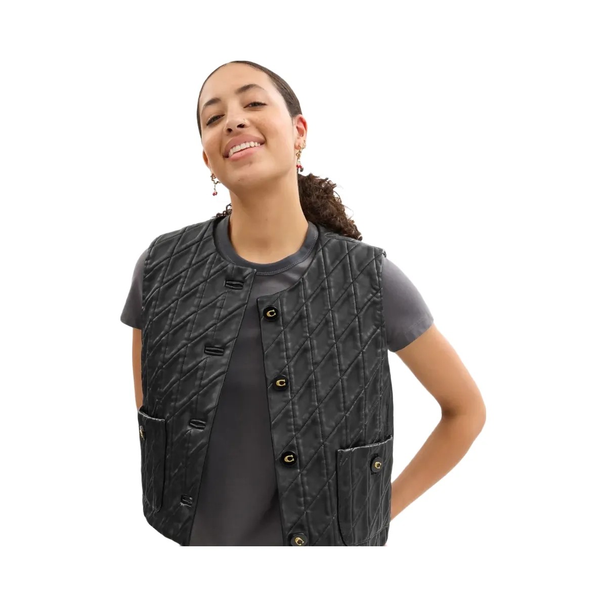 Coach Quilted Leather Vest Black - HypeFly India View 5