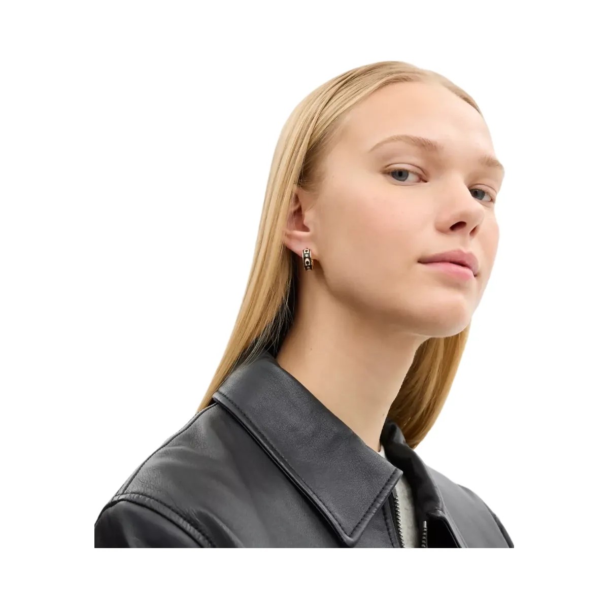 Coach Repeated C Huggie Earrings in Gold Black - HypeFly India View 2