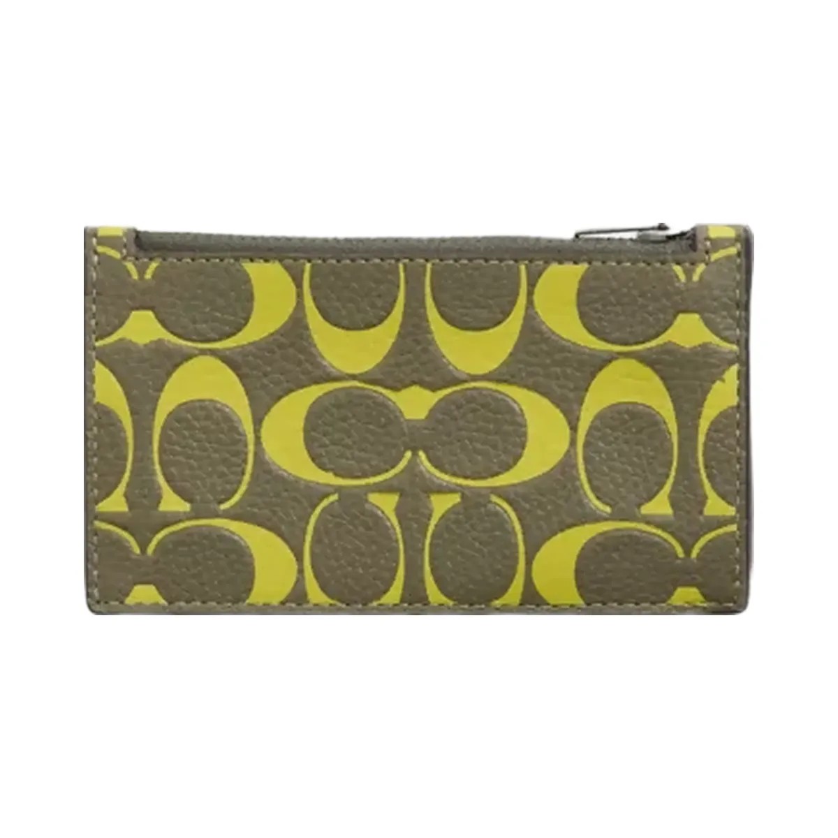 Coach Restored Zip Card Case In Signature Leather in Army Green Key Lime - HypeFly India View 1