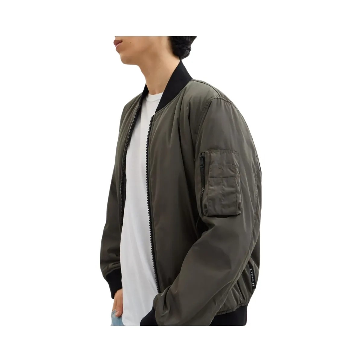 Coach Reversible Ma 1 Jacket In Recycled Polyester Olive Charcoal Signature - HypeFly India View 6