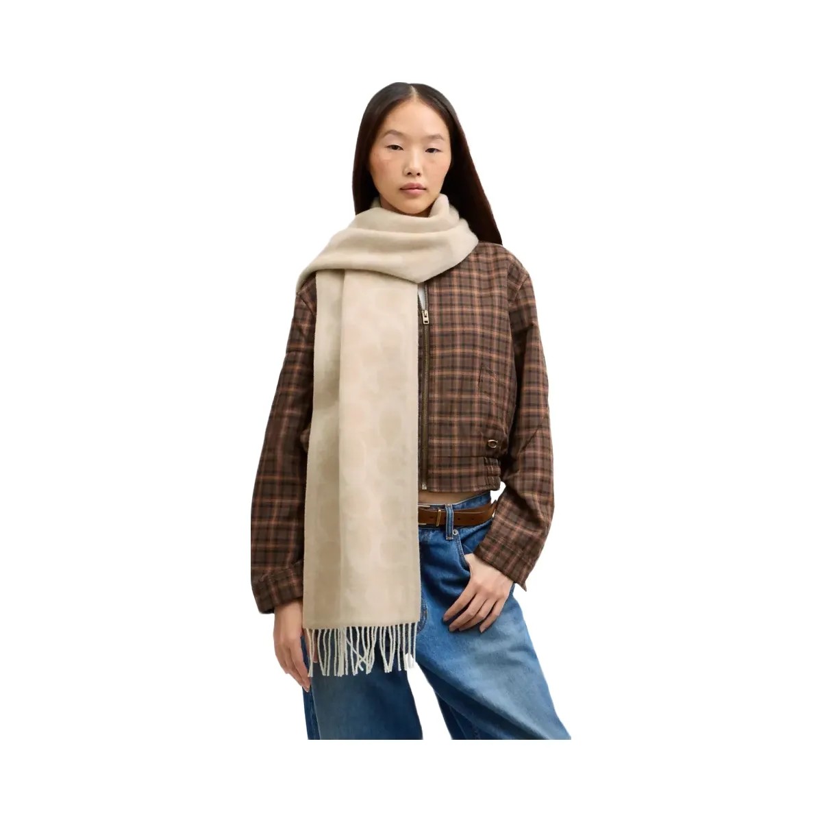 Coach Reversible Signature Cashmere Muffler in Chalk - HypeFly India View 2